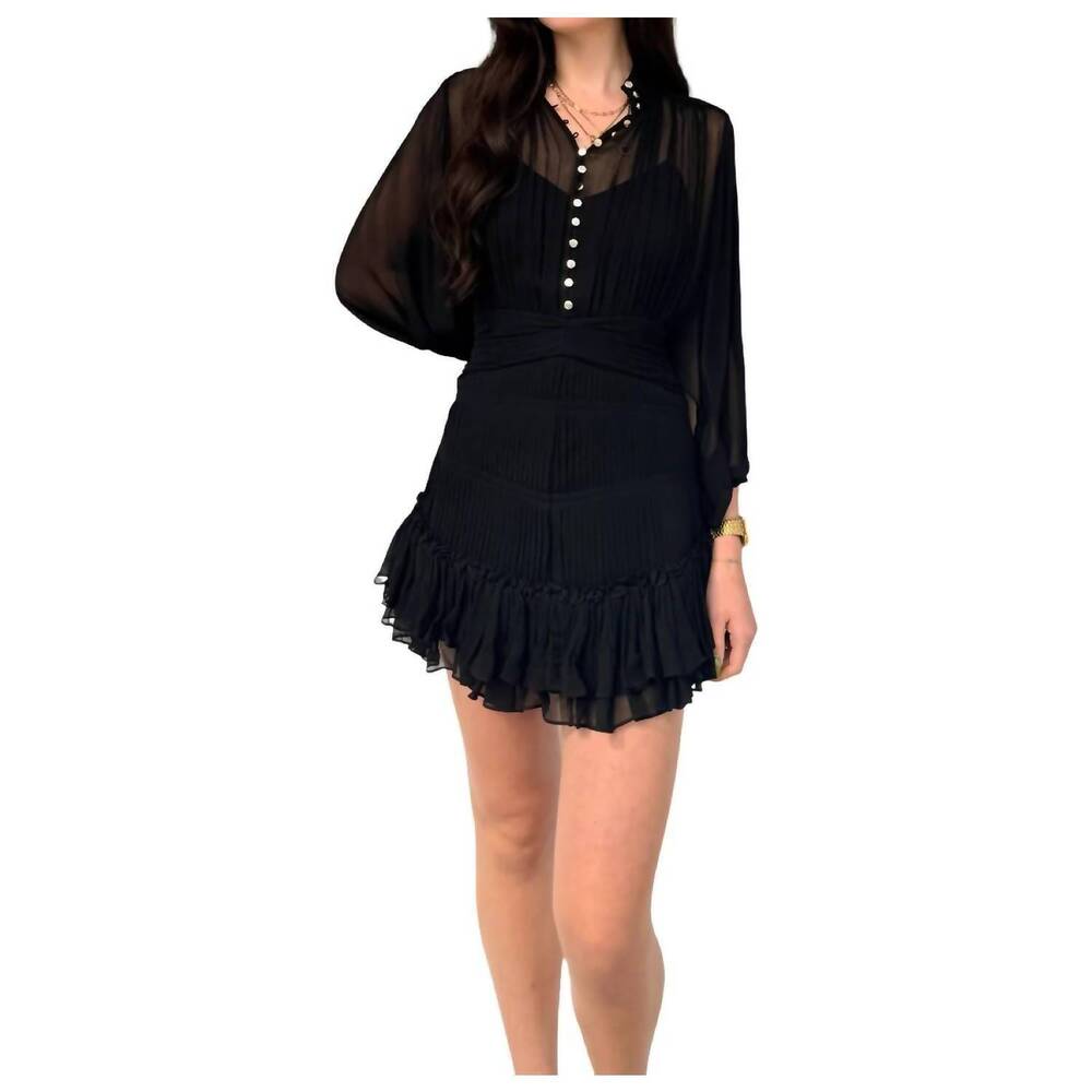 NEW STRAWBERRY PARIS kayla ruffle mini dress in black